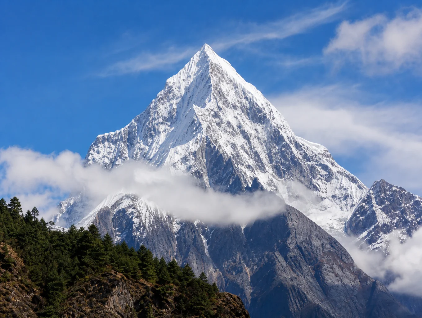 Crisp mountain peak under clear blue sky representing freshness and trust