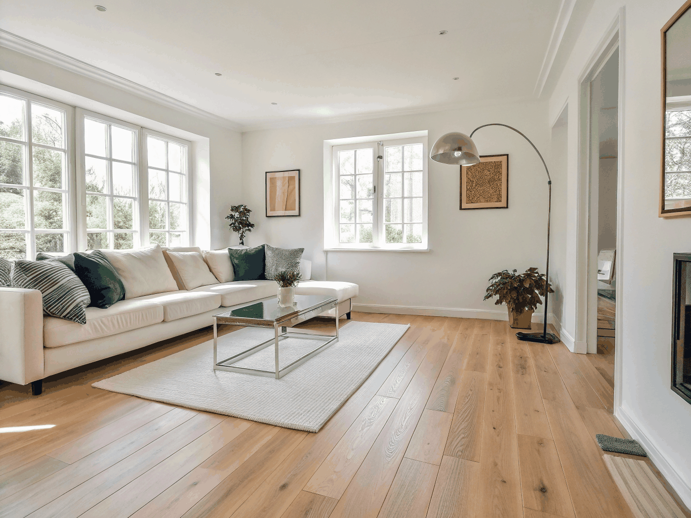 Clean living room space with natural light